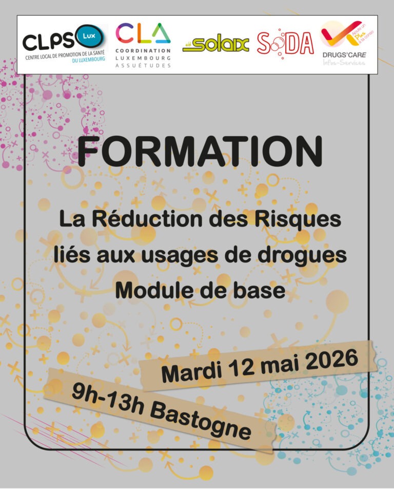 Affiche de promotion pour le formation réduction des risques liés aux usages de drogues